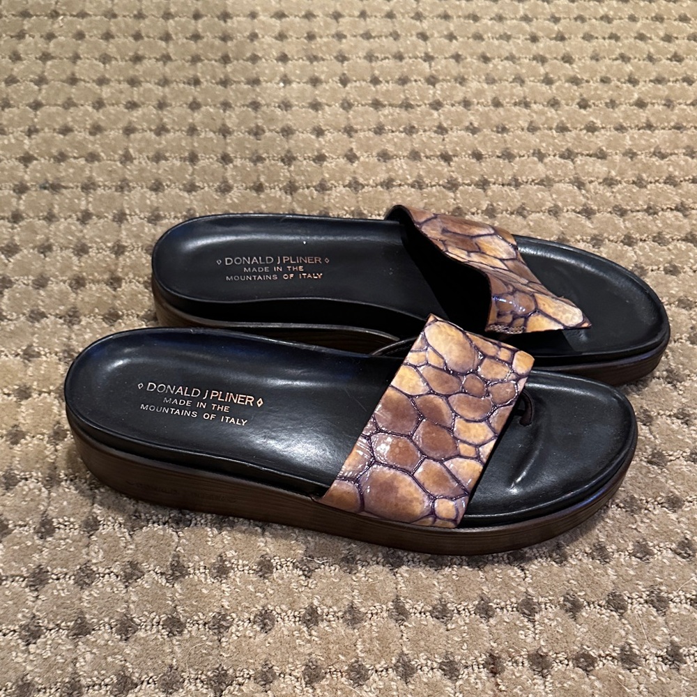 Donald J. Pliner Black and Tan Slide Sandals